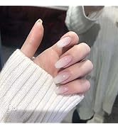 ANDGING Press on Nails Short Coffin, Fake Nails for Women with Milky White and Pink Ombre Design,...