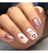 Christmas Press on Nails Short Square Winter Fake Nails Nude Full Cover Elk False Nails with Desi...