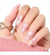 Beetles Press On Nails Medium Coffin Pre Shaped 30 Pcs in 10 Sizes Nude Pink 3D Cat Eye Heart Pat...