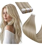 Hetto Tape in Hair Extensions Human Hair Blonde Highlights Light Blonde Tape in Extensions Invisi...