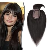 Rich Choices Hair Toppers For Women 100% Real Human Hair Topper With Bangs 120% Density Silk Base...