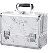Joligrace 11.6 inch Makeup Box Train Case Cosmetic Organizer with Mirror 3-Tier Tackle Tray Locka...