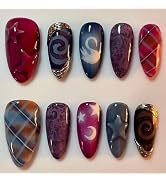 24 Pcs Almond Press on Nails Short Nail Tips - SHANRUN Fall Acrylic Nail Art Kit Fake Nails Press...