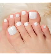Beetles Press On Toenails Kit Full Cover Short Square Pre Shaped 24 Pcs in 12 Sizes Neutral White...