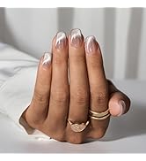 BTArtboxnails X-coat Tips Cat Eye Nails - Top Coat Needed French Tip Press On Nails, Short Square...