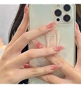 ANDGING Press on Nails Short Medium Coffin, Fake Nails for Women with Nude Pink Design, Square Re...