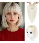 REECHO Hair Toppers for Women Real Human Hair, Seamless Human Hair Toppers with Bangs, 360° 3D Co...