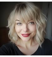 BESTUNG Short Blonde Bob Wigs for Women Wavy Ombre Grey Blonde Wig with Bangs Ash Blond Wig Synth...