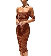 PRETTYGARDEN Women's Summer Off The Shoulder Ruched Bodycon Dresses Sleeveless Fitted Party Club ...
