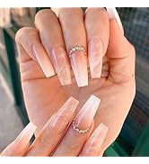 YOSOMK 24PCS Long False Fake Nails Coffin Press on Nails with Designs Full Cover Acrylic Nails Gl...