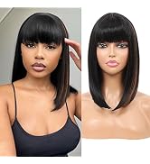 Kalyss Bob Short Synthetic Hair Wig for Black Women Heat Resistant With Hair Bangs (Black With Me...