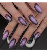 GLAMERMAID Black Pink Ombre Press on Nails Medium Almond, Purple Aurora Fake Crush Nails, Glossy ...