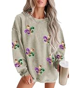 MARZXIN Women 2024 Holiday Casual Sweatshirts Mardi Gras Long Sleeve Sequin Sweatshirt Fashion Gl...