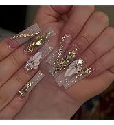 BABALAL XL Long Press on Nails Square Fake Nails Nude Pink Ombre Nails Glue on Luxury Acrylic Nai...