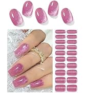 Semi Cured Gel Nail Strips | 20pcs Plum Cat Eye Gel Nail Stickers UV | Semi Cured Gel Nail Wraps ...