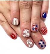 4th of July Press on Nails Short Square Fake Nails Press ons Independence Day False Nails with De...