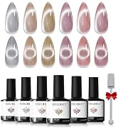 modelones Cat Eye Gel Nail Polish Set, 6 Colors Holographic 9D Cat Eye Glitter Gel Polish Semi-tr...