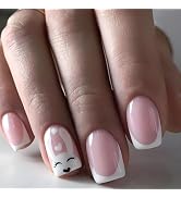 Easter Nails French Tip Press on Nails Short Square Fake Nails with Designs Cute Bunny Heart Full...