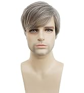 Wiginway Short Straight Wig for Men, Gray Synthetic Natural full Wigs, 6