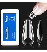 Beetles Gel Nail Kit Soft Gel Nail Tips 500Pcs Medium Coffin Pre Shaped Clear Full Cover False Na...