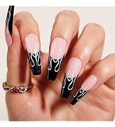 Black French Press on Nails, BettyCora Medium Square Glue on Nails,12 Sizes 24 Nail Kit with Glue...