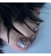 Black French Tips Press on Toenails Short Square Fake Toenails with Sliver Glitter Design Coffin ...
