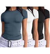 AUTOMET Womens 3 Piece Short Sleeve Shirts Basic Going Out Tops Slim Fit Crop Tops 2024 Y2k Clothes
