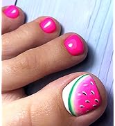 Kikmoya Square Press on Toenails Ombre Hot Pink Fake Toe Nails with Watermelon Design - 28pcs Sol...