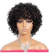 Rebecca Fashion 8 Inch Short Curly Wigs with Bangs Human Hai Curly Wigs for Black Women 10A Brazi...