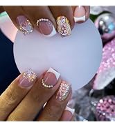 Christmas Fake Nails Short Square French Winter Press on Nails Full Cover Xmas Tree Candy Snow Fa...