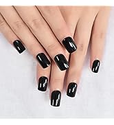 ELEVENAIL Classical Pure Black Press On Nails Short Square False Nails Salon Manicure Reusable DI...