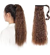 Ponytail Extension Wrap Around ,Clip Ponytails Brown Curly 22
