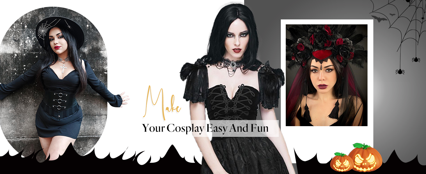 Straight Black Hair Perfect for parties And Halloween Costumes