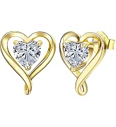 LAVUMO Heart Earrings Stud Earrings For Women Hypoallergenic Gold Silver Rose Gold Studs Set Cubi...