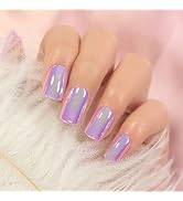 iBeautying Press on Nails - Metallic Mirror Purple Pink False Nails | Punk Metal Chrome Finish Sh...