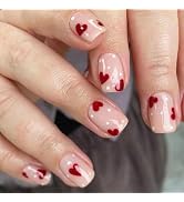 Valentine's Day Press on Nails Short Square Fake Nails with Heart Designs Valentines Short Nails ...
