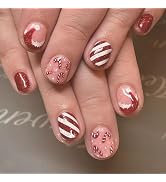 Christmas Press on Nails Short Square MABKJLF Red Fake Nails False Nails with Designs Cane Candy ...
