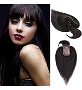 S-noilite Hair Toppers for Women Real Human Hair Topper with Bangs 8 Inch #1B Natural Black Silk ...