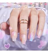 Beetles Press On Nails Short Coffin, Supremely Fit & Natural Soft Gel Press on Nails Color Bloomi...