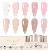 SHOYUM Jelly Nude Gel Nail Polish Set, 10Pcs Sheer Milky White Pink Transparent Gel Polish Kit UV...