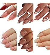 6 Packs (144 Pcs) French Tip Press on Nails Medium Almond Fake Nails Full Cover False Nails with ...