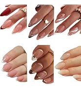6 Packs (144 Pcs) French Tip Press on Nails Medium Almond Fake Nails Full Cover False Nails with ...