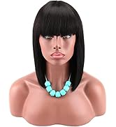 Kalyss Women's Short Black Bob Wigs with Hair Bangs Synthetic Full Hair Wig Heat Resistant Short ...