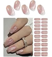 Wahrshei Semi Cured Gel Nail Strips, Nude Cat Eye 20pcs Gel Nail Stickers Work with UV, Gel Nail ...