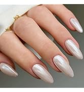 GLAMERMAID Black Press on Nails Medium Almond, Dull Blue Ombre Short Fake Nails Acrylic False Nai...