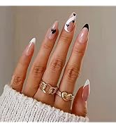 ANDGING Press on Nails Short Medium Almond, Fake Nails for Women with Black White Nude Pink Heart...
