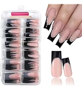 120 Pcs French Tip Press on Nails Long Square Fake Nails Black Tip False Nails with Designs Silve...