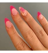 SWEKKE Press on Nails French Tip Fake Nails Starfish False Nails with Designs Pink Full Cover Cut...