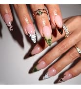 French Tip Press on Nails Almond Fake Nails with Animal Print Designs Leopard Zebra Tortoise Fals...