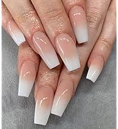 Kikmoya Pink Press on Nails Medium Length with Ombre Design Coffin False Fake Nails 24pcs French ...